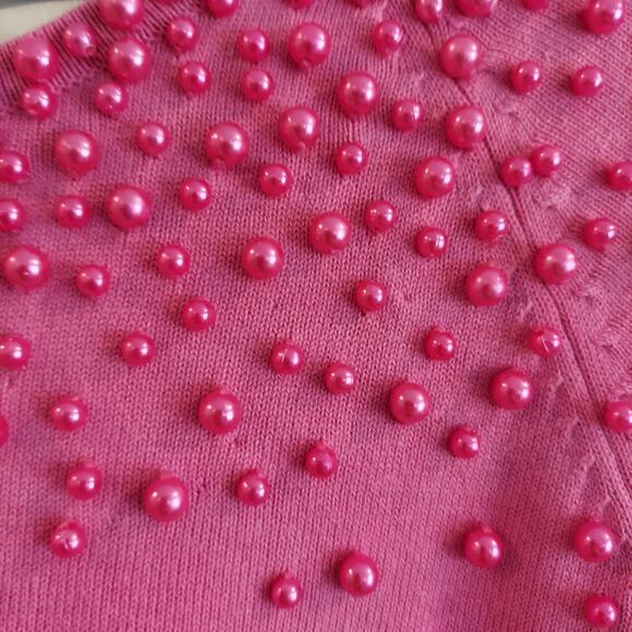 Vintage Pink Beaded Peark Cardigan Button Up Size XS (Flaw) - Picture 4 of 9
